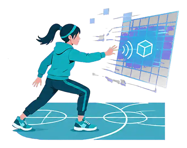 身体の動きとデジタル情報をつなぐ生徒のイラスト