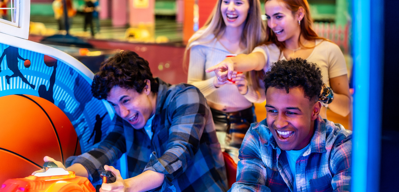 Guests enjoying interactive group attractions at the entertainment center