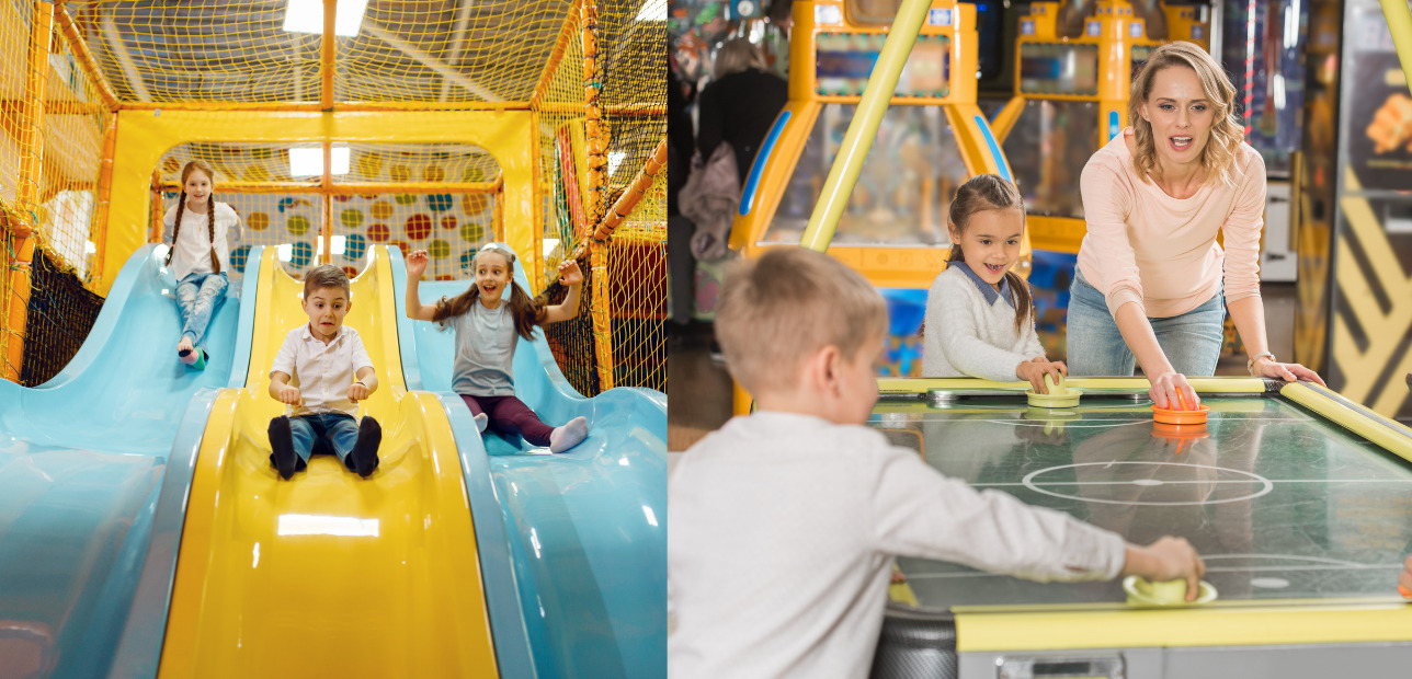 Modern indoor entertainment venue with active attractions
