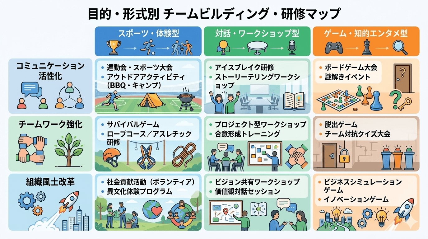 目的・形式別チームビルディング研修マップ